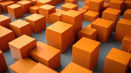 Abstract Orange Cubes Geometric Pattern