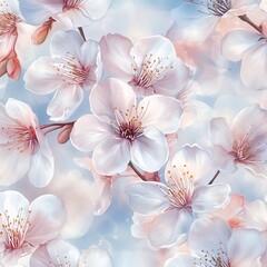 Soft pastel cherry blossom floral pattern with dreamy background