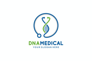 Vector illustration of dna logo design with a combination of stethoscope icons in a circle