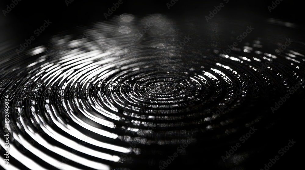 Poster a detailed black and white photograph featuring a prominent circular object, emphasizing its shape a