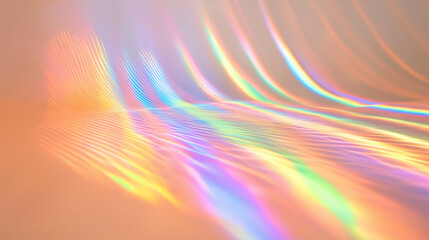 Soft holographic light reflections on a shimmering surface. Dreamy abstract background for luxury branding, creative design, and elegant product presentation.