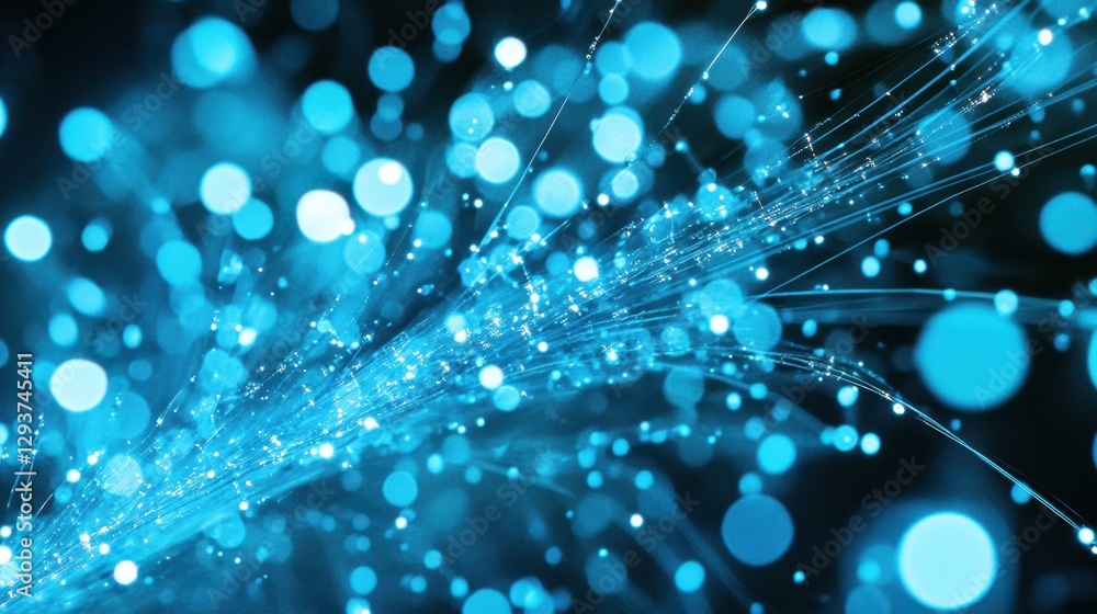 Poster a detailed close-up of vibrant blue lights, set against a softly blurred background, creating an eth