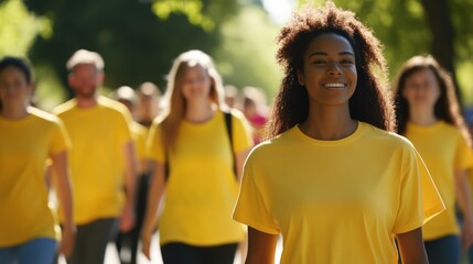 Woman leads sunny park charity walk