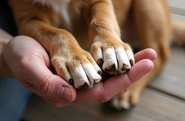 Puppy paws in human hands, a bond of trust