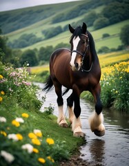 a horse in the river