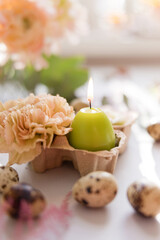 Easter concept, eggs and flowers