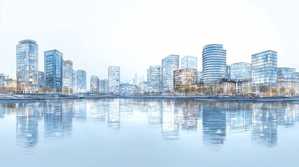 Naklejka premium Modern city skyline reflected in calm water