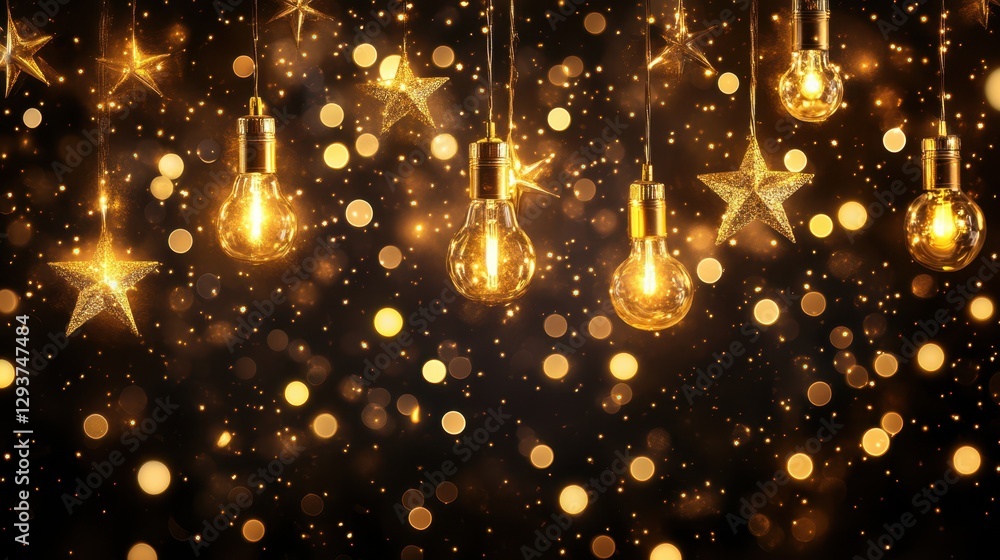 Poster the image showcases numerous decorative lights suspended from the ceiling, creating an inviting and 