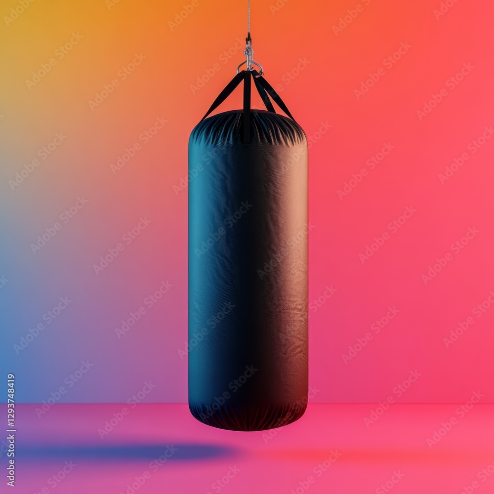 Poster minimal 3d rendering of isolated punching bag against colorful background
