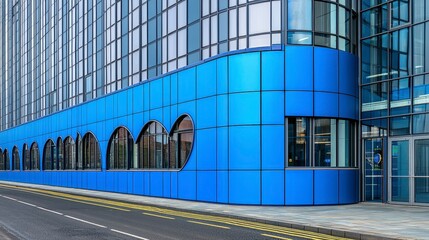 Obraz premium Modern Blue Building Exterior, City Street