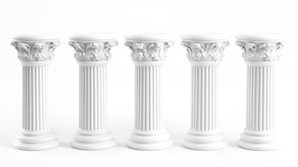Set of white classic columns, isolated on a white background
