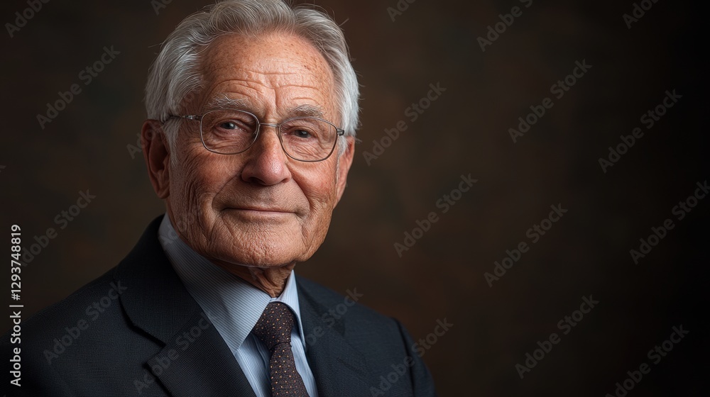 Poster a man in a suit and tie is smiling for the camera. generative ai