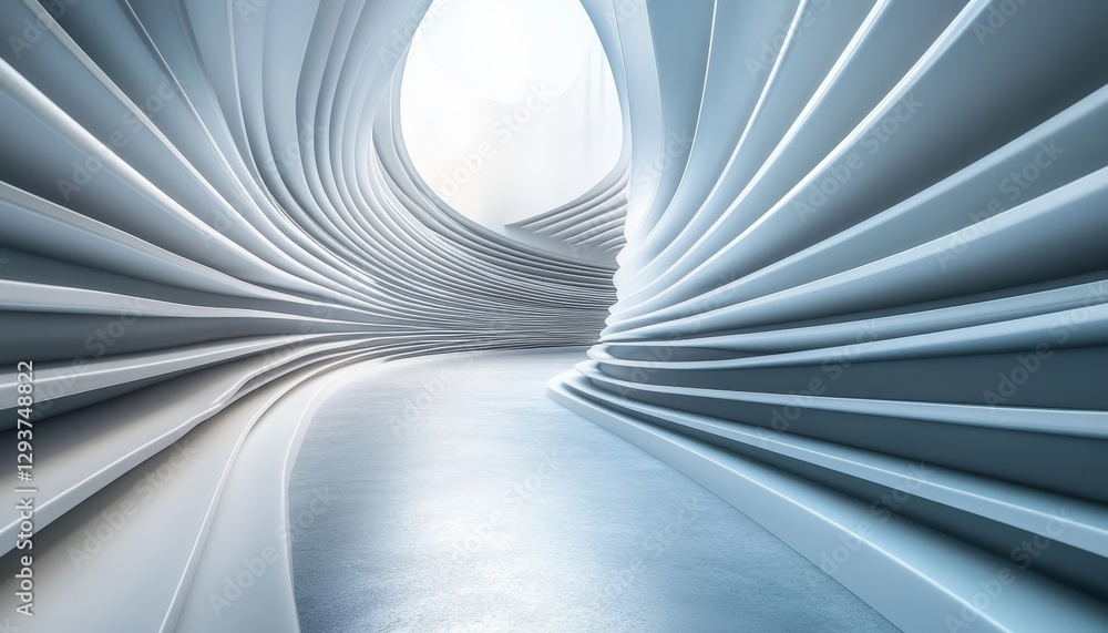 Poster abstract architecture white wavy corridor background, futuristic design with converging lines