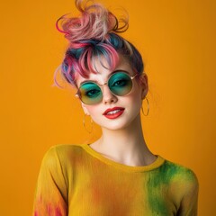 Vibrant hairstyle and sunglasses style
