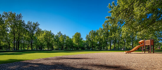 Fototapeta premium Park under a clear blue summer sky providing a perfect backdrop for a copy space image