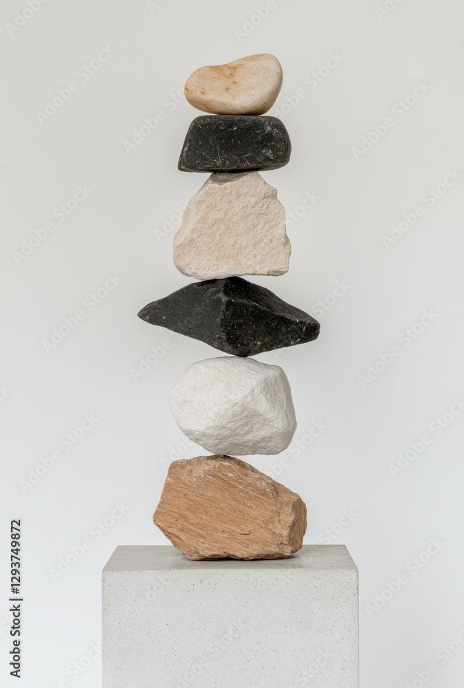 Poster minimalistic stack of stones symbolizing balance and tranquility in a neutral setting with a focus o