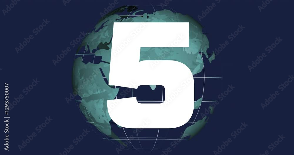 Poster animation of large numbers rotating over globe with dark blue background