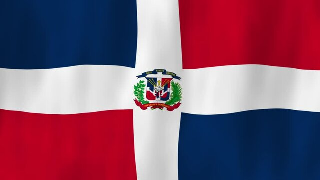 Dominican Republic flag country animation 3D symbol design waving in wind movement national patriotism world culture emblem banner blue red white stripes Caribbean