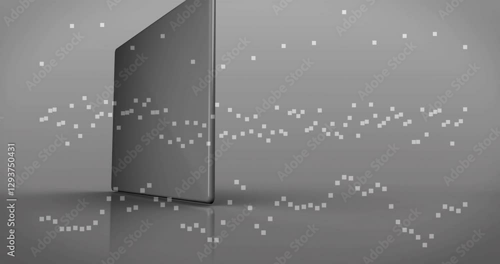 Poster digital globe and swirling graphics displayed on tablet with pixelated animation
