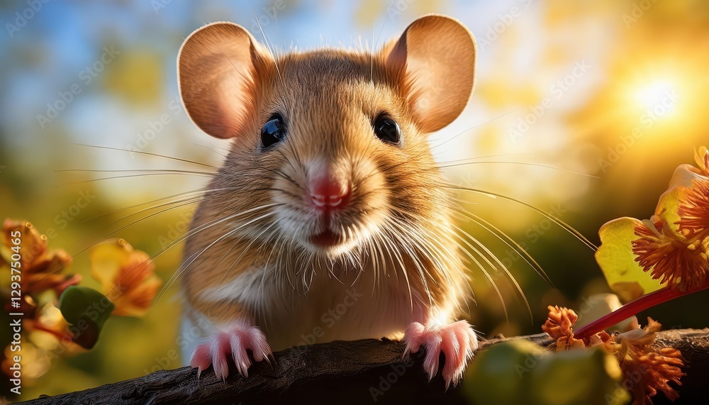 Poster enchanting nocturnal encounter a timid mouse explores a magical dappled forest at twilight, bathed i