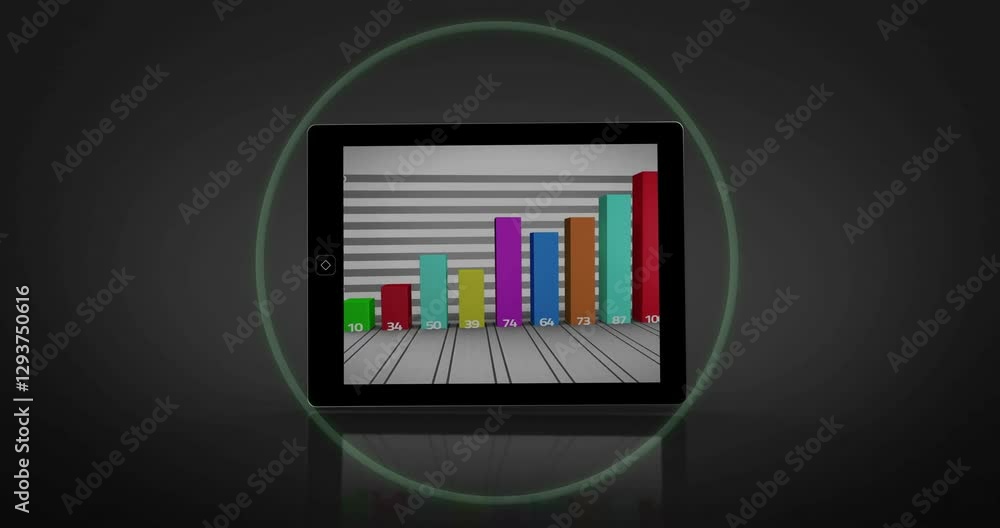 Poster displaying animation, tablet showing color wheel with glowing green circle around it