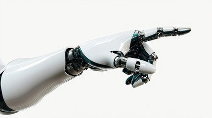 Robotic Arm Pointing 3D Render, White and Teal, Futuristic Concept, AI, Technology AI, Robotics