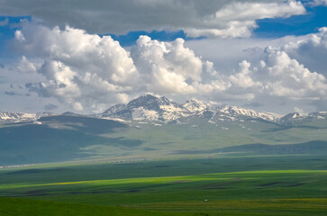 Mount Aragats scenic view from Spitak Pass (Tsilkar, Armenia)	