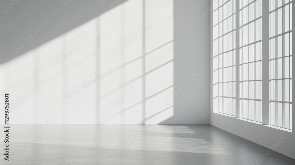 Poster a large window in a room with a white wall. generative ai