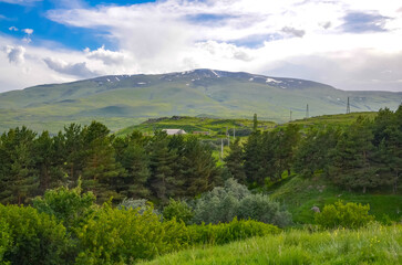 Mount Aragats scenic view from Veratsnund Memorial Park (Aparan, Armenia) 