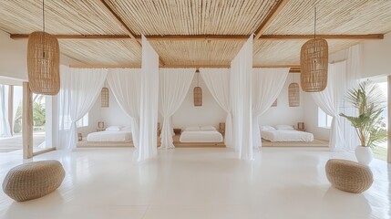 Minimalist boho bedroom suite overlooking garden
