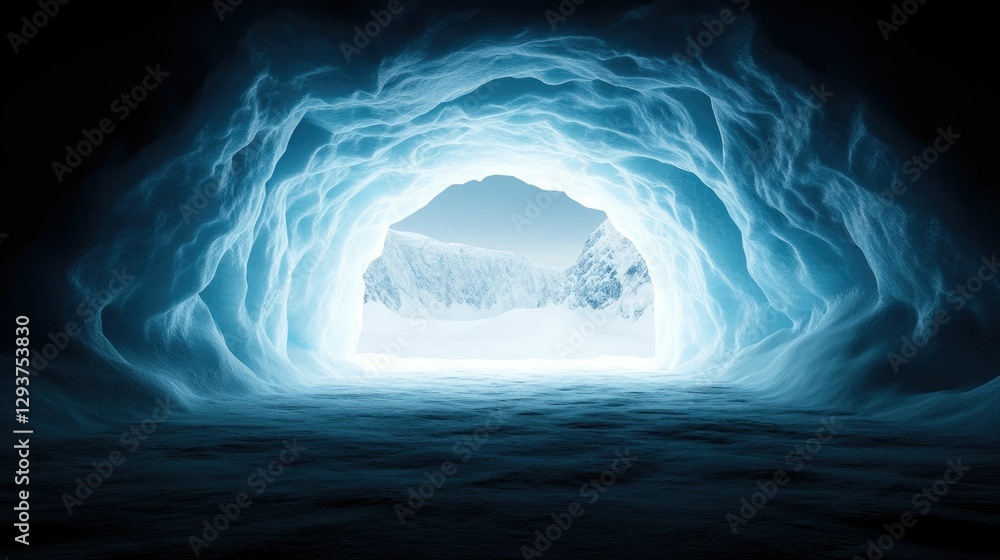 Poster mesmerizing image of a pristine and untouched alpine glacier featuring shimmering luminous ice caves
