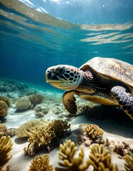 Fototapeta premium a turtle swimming in the sea