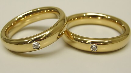 Gold wedding bands, diamonds, closeup