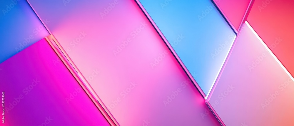 Aufkleber abstract composition featuring vibrant, multicolored geometric shapes with gradients of pink and blu