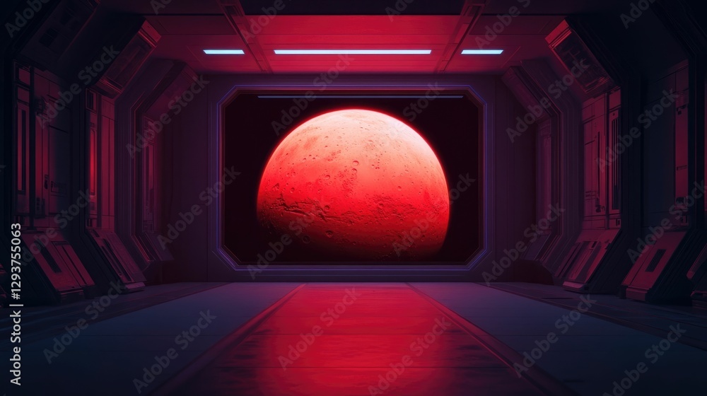 Poster futuristic presentation of a mars colonization project showcased in an advanced technological labora