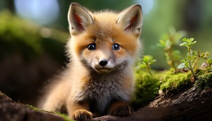 Obraz premium Newborn Red Fox Frolicking in a Snowy Winter Wonderland, Capturing the Innocence and Joy of a Fresh Beginning under Twinkling Stars.