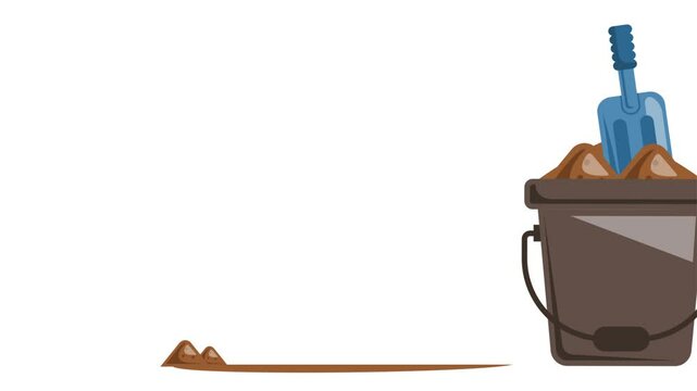 coco peat coir fibre bag animation, coconut husk in container animated video, Collecting soil for Home Lawn Gardening clip, Farm Plant hobby footage, agriculture horticulture equipment motion graphics