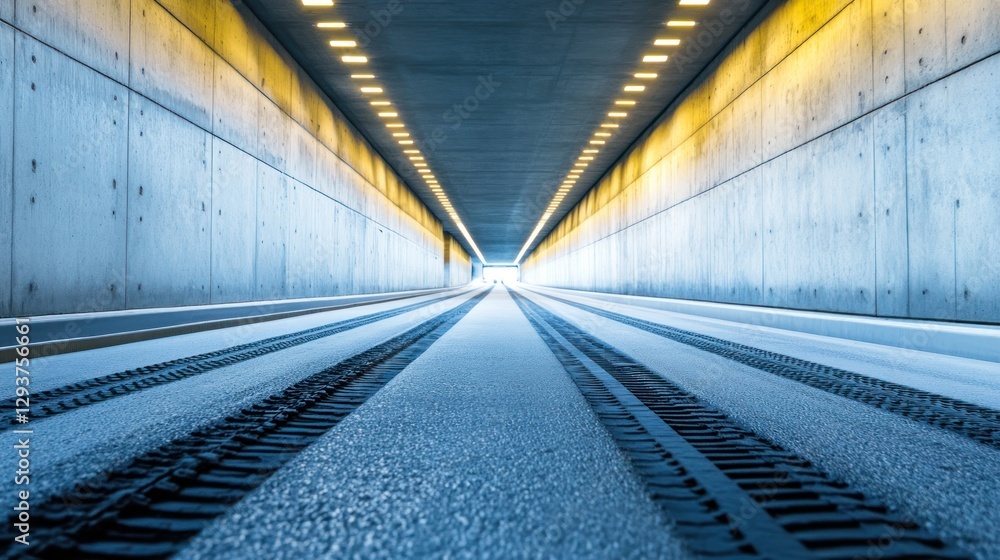 Poster perspective view of a tunnel with railway tracks