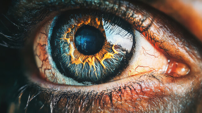 Big brother is watching you, big eye close-up illustration, totalitarian regime concept.