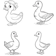 High-Quality Cute Cartoonic Goose Standing Pose Outline Vector Illustrations
