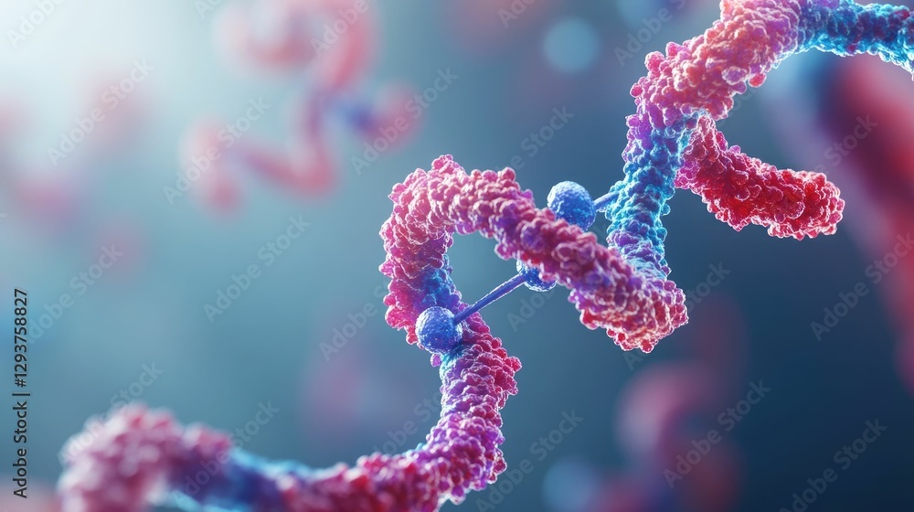 Poster detailed digital rendering showcasing the intricate molecular interaction between a vaccine molecule
