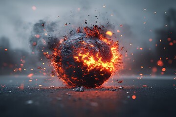 Fiery Rock Explosion, Dark Landscape