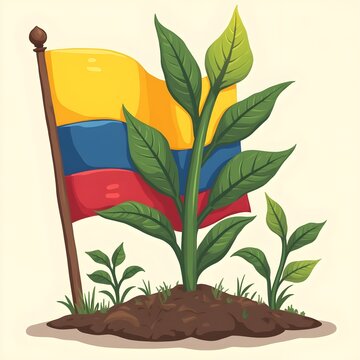 recommend clip art: illustration of colombia flag cartoon holding a plant seed