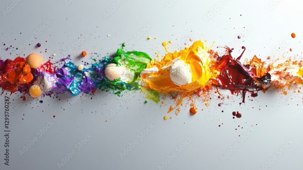 Aufkleber vibrant paint splashes creating abstract art studio creative process colorful environment top-down v