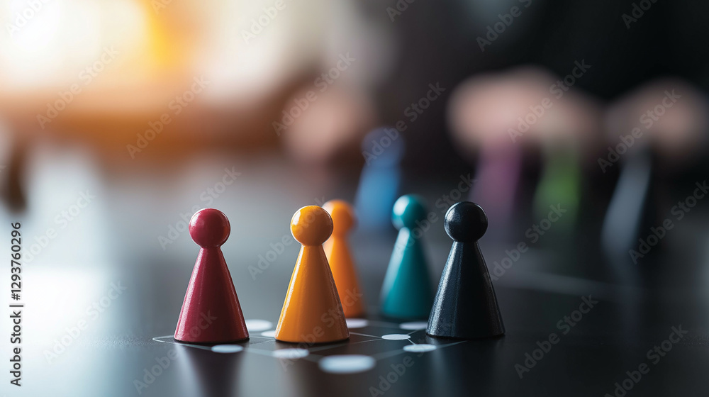 Poster a minimalist but effective business hierarchy chart, where colorful human symbols represent executiv