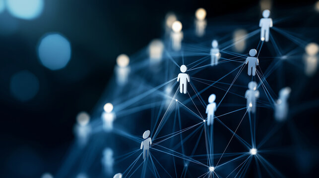 A professional visual representation of a companyâs management structure, featuring bright, connected figures in a pyramid formation.