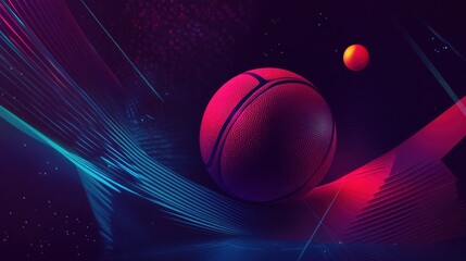 Obraz premium The Enigmatic Sphere: A Basketball Resting Amidst a Glimmering, Otherworldly Landscape of Light and Shadow