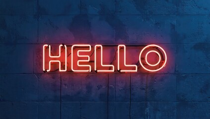 Obraz premium Neon inscription Hello on a blue background