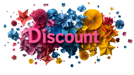 Discount Announcement with Colorful Paper Flowers on Black Background