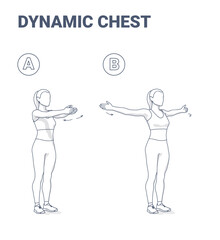 Dynamic Chest Exercise Step-by-Step Guide Black and White Illustration